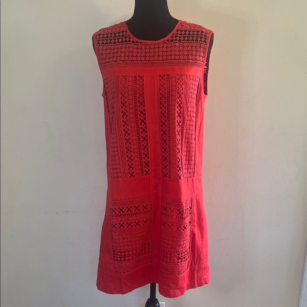 J. Crew Vibrant Red Lace Detail Dress